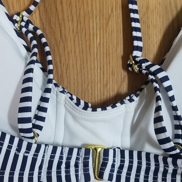 𝅺xhilaration Blue Striped Lace Front Bikini Top - Picture 8 of 8